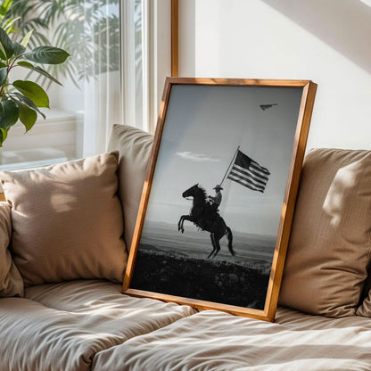 Black and White USA Flag Cowboy Wall Art