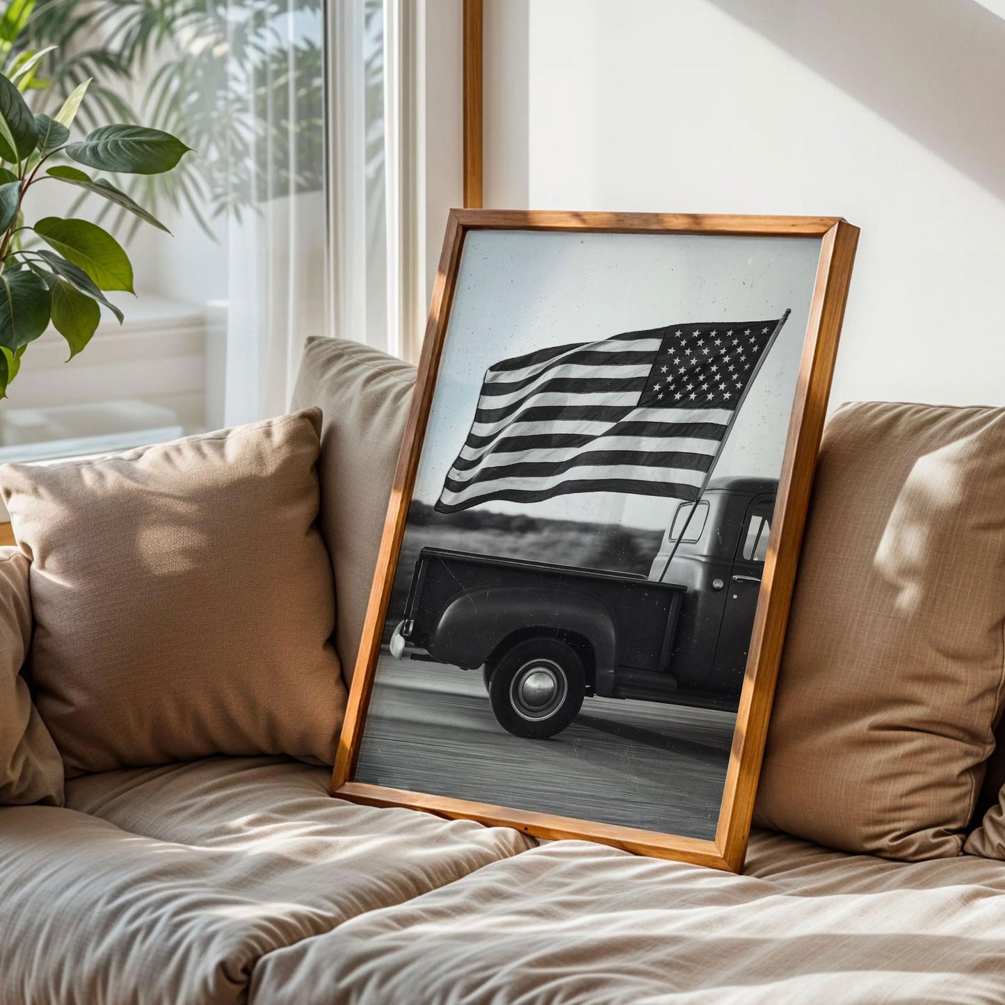 Vintage Truck with American Flag Wall Art