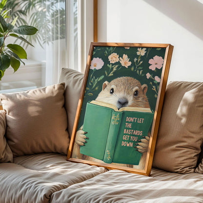 Groundhog Reading Motivational Book Art Print