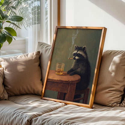 Smoking Raccoon Wall Art Print