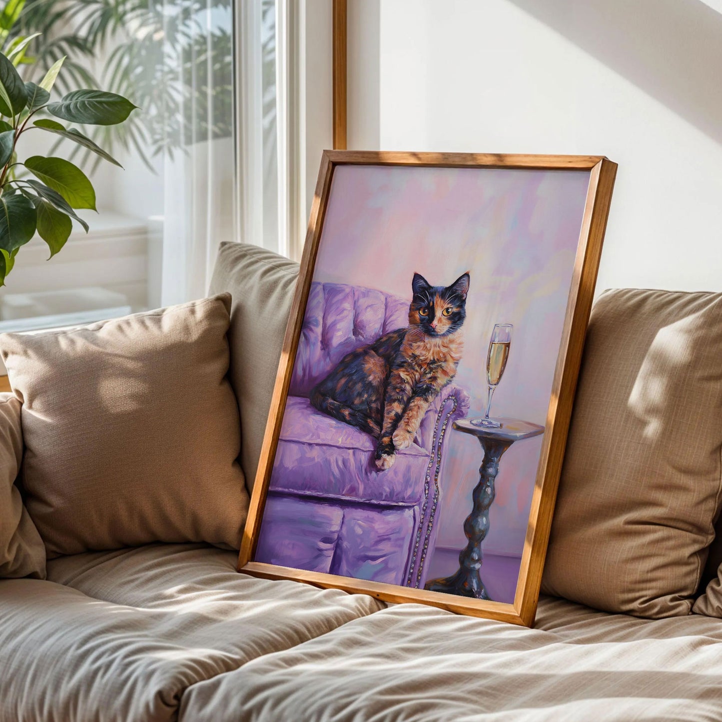 Tortoiseshell Cat with Champagne Art Print
