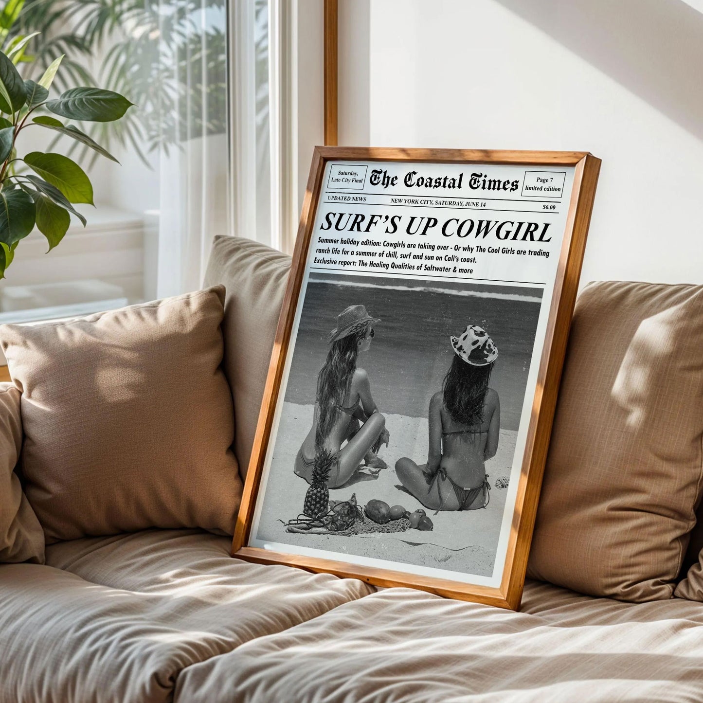 Surf's Up Cowgirl Newspaper Print
