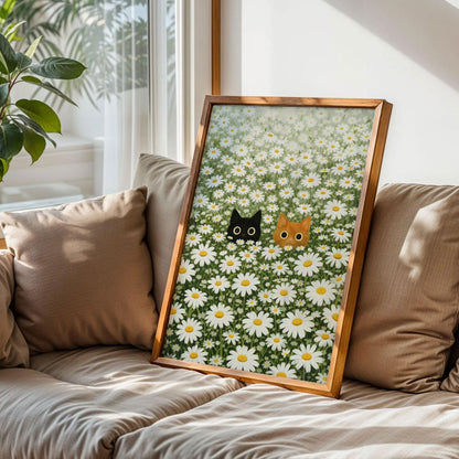 Black Cat Daisy Meadow Poster