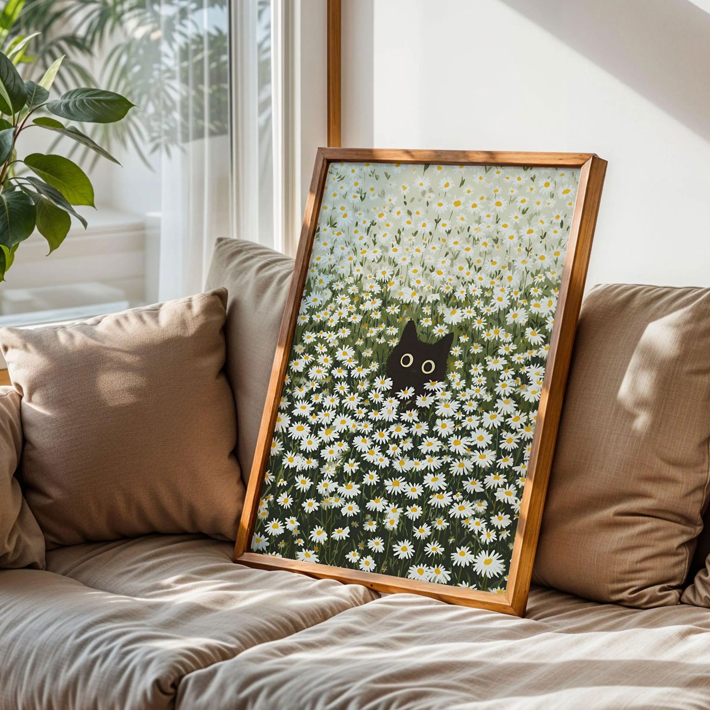 Black Cat Daisy Meadow Poster