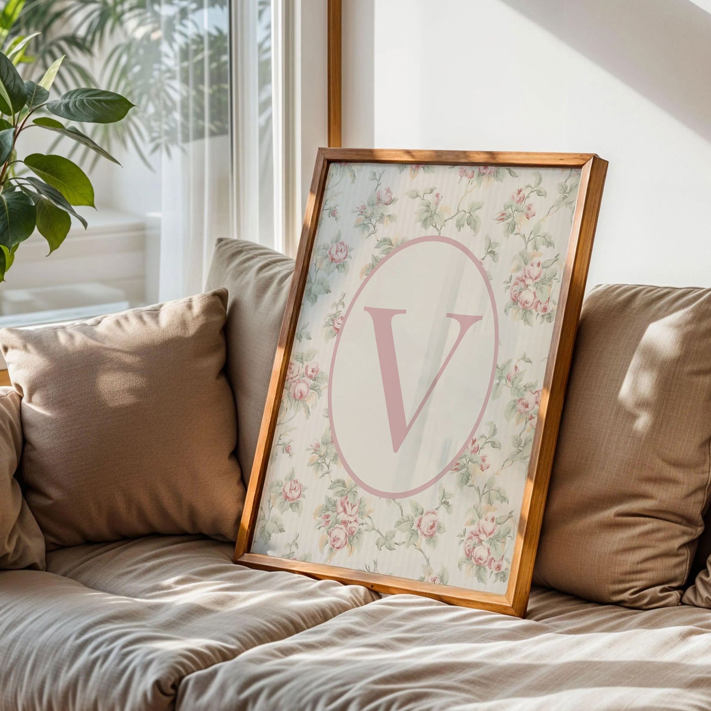 Floral Letter V Initial Poster
