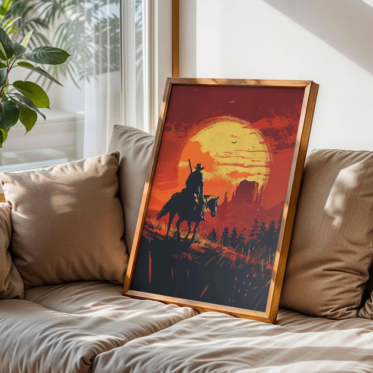 Western Cowboy Poster Sunset Landscape
