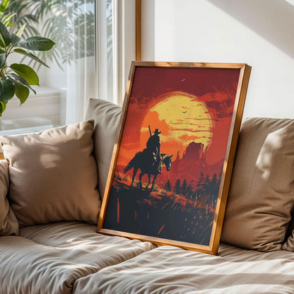 Western Cowboy Poster Sunset Landscape