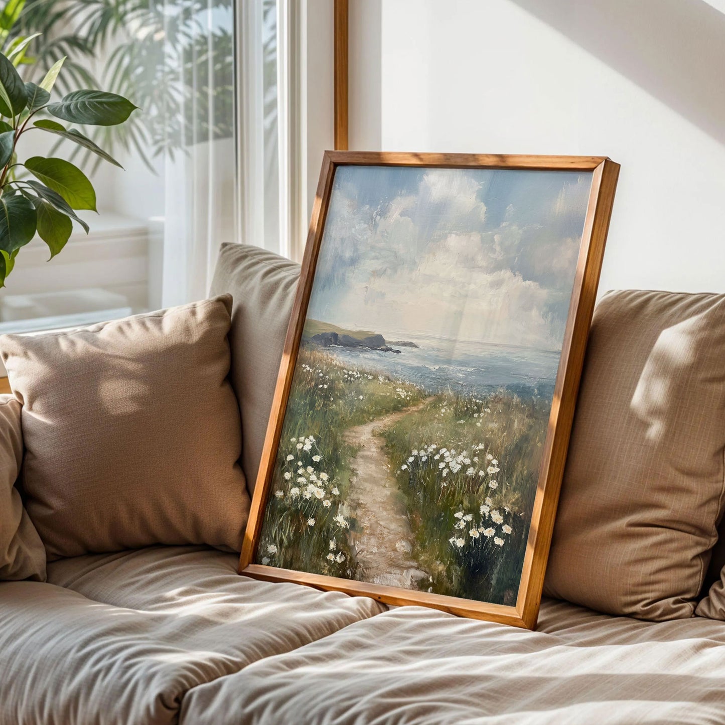 Coastal White Wildflower Painting Poster