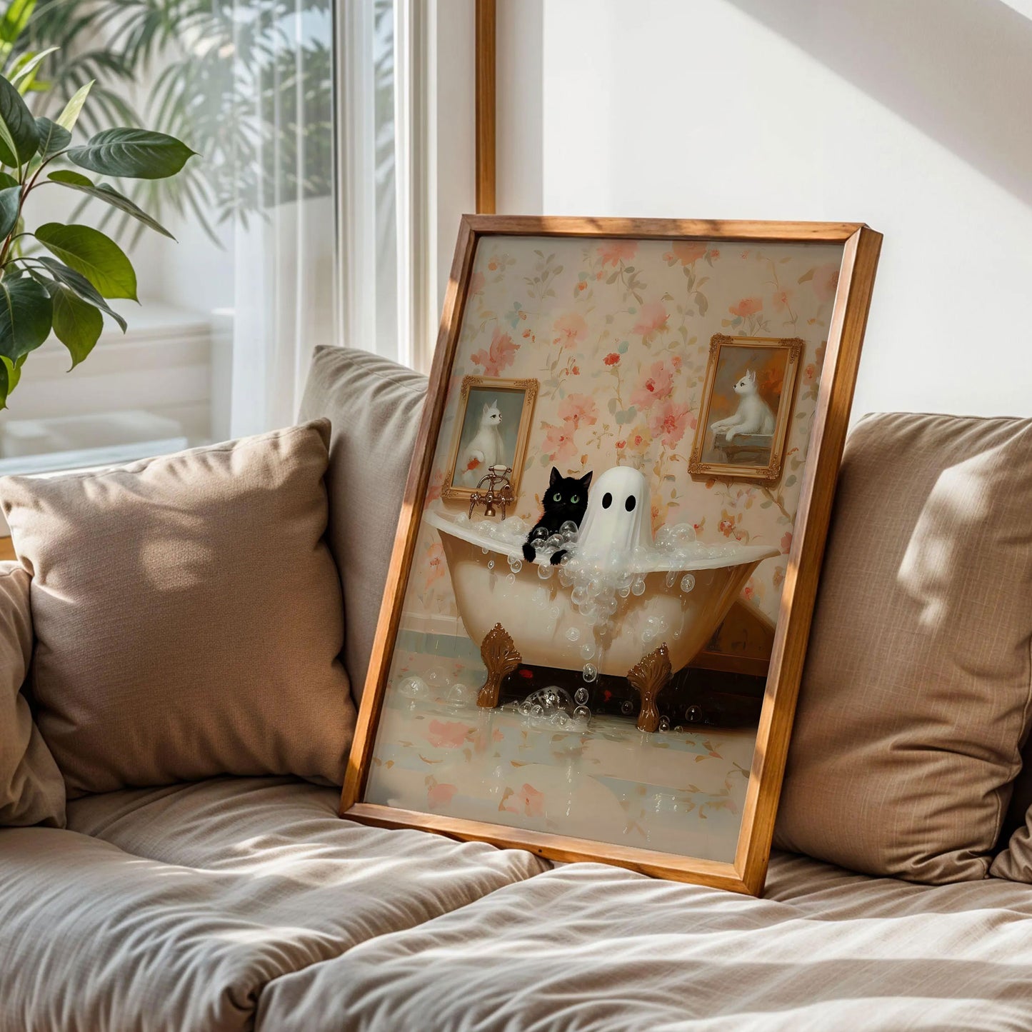 Ghost and Cat in Bathtub Gothic Art