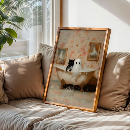 Ghost and Cat in Bathtub Gothic Art