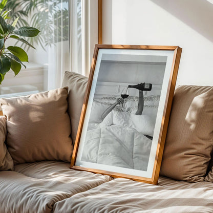 Woman Drinking Wine in Bed Wall Art