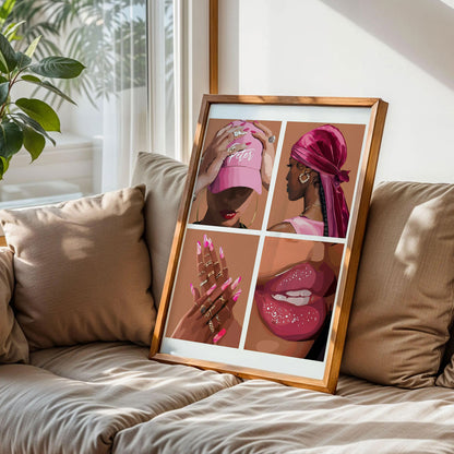 Black Girl Pink Bedroom Art Posters