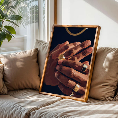 Gold Rings Black Art Print