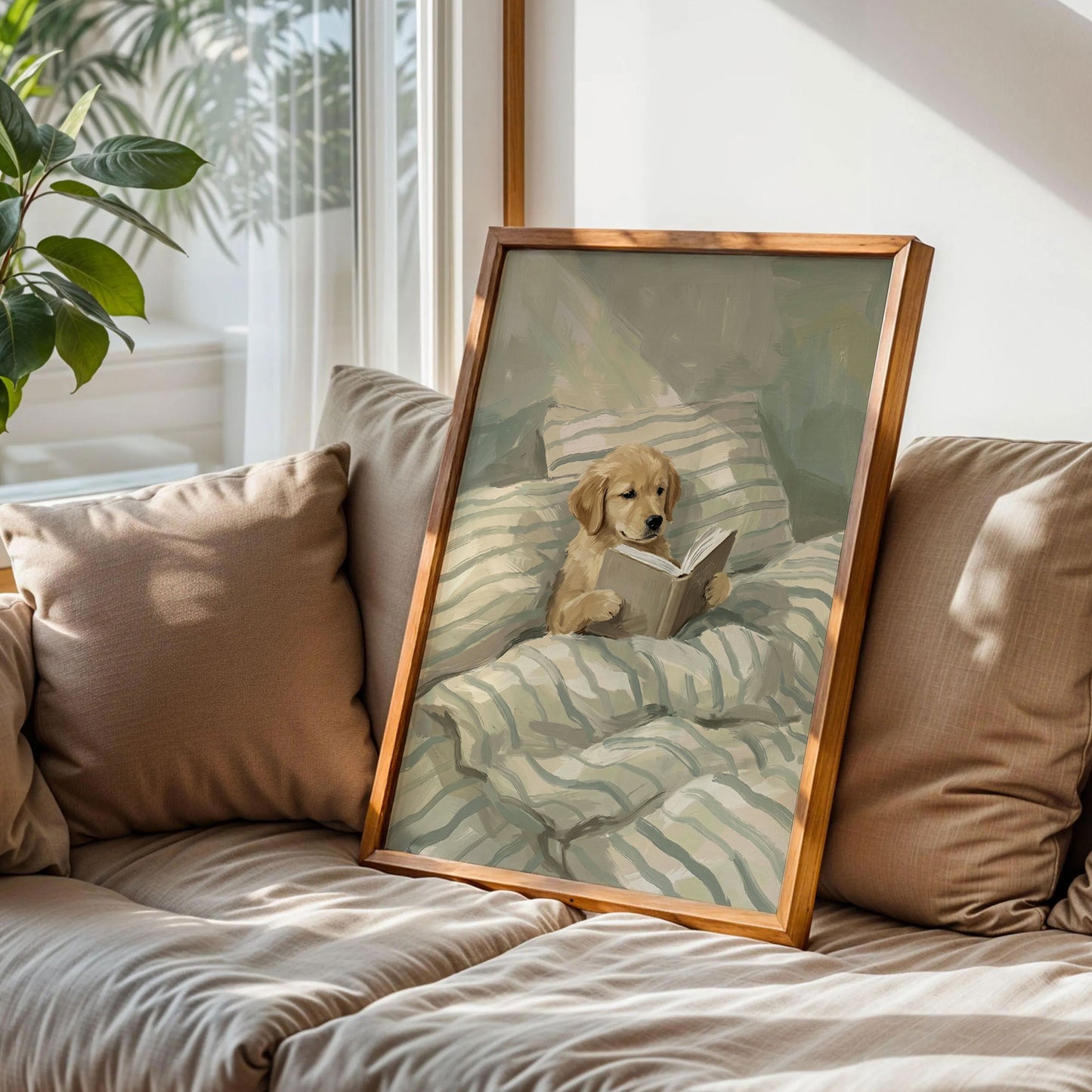Cute Dog Reading Book in Bed Post