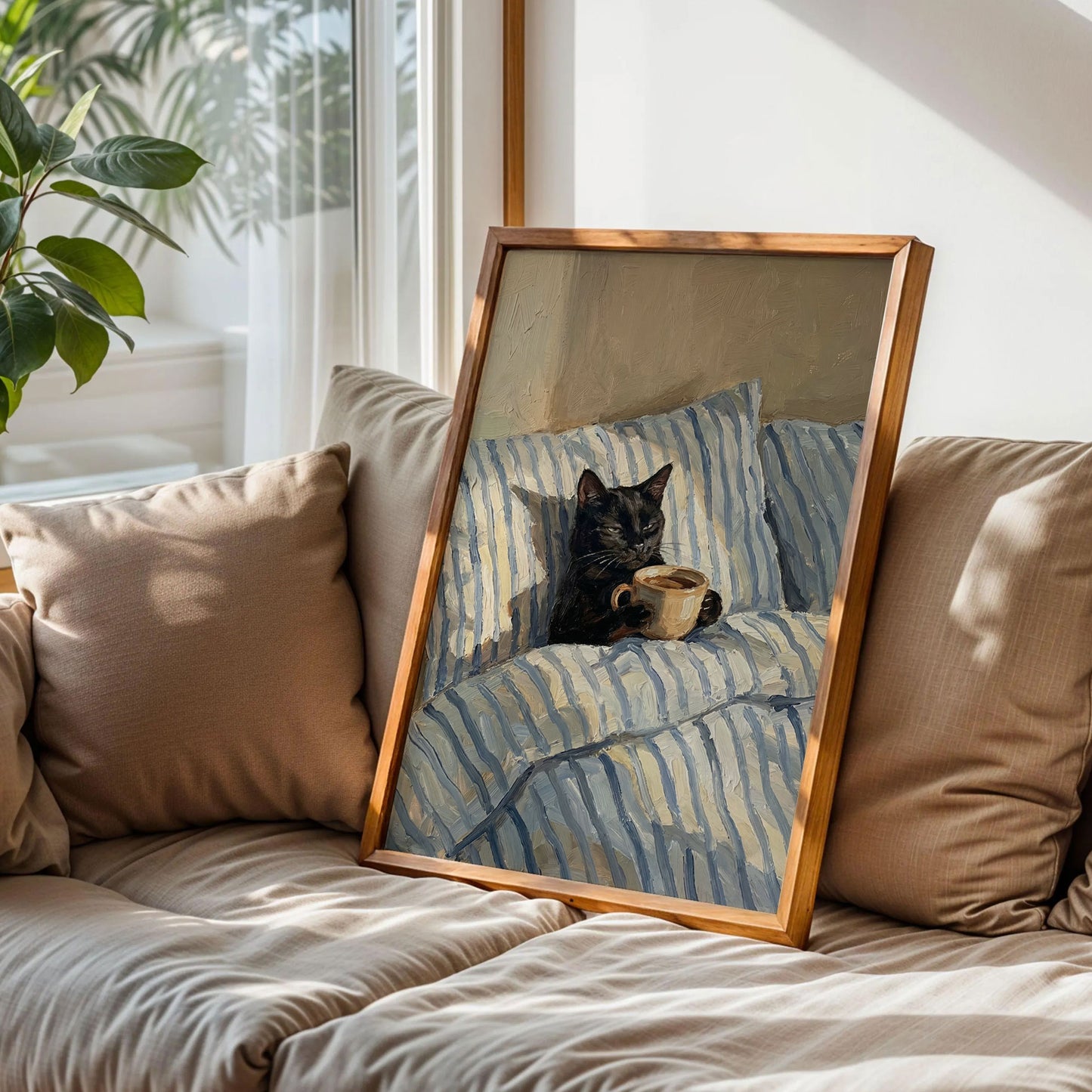 Black Cat With Coffee Poster