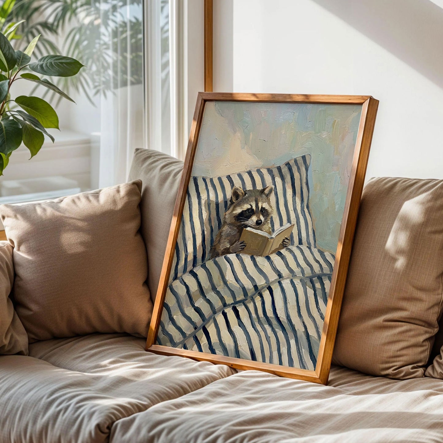 Raccoon Reading in Bed Poster