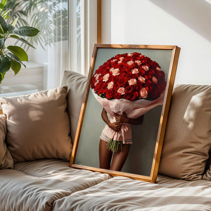 Black Woman Roses Bouquet Art Print