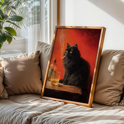 Black Cat Smoking a Cigarette Poster