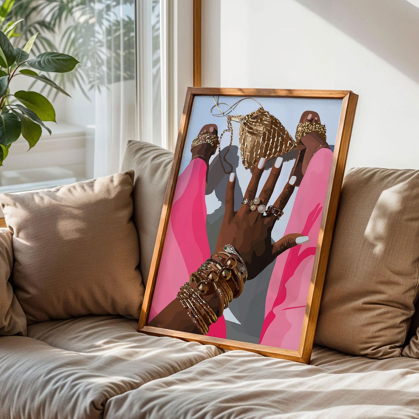 Black Women With Pink Rose Wall Art