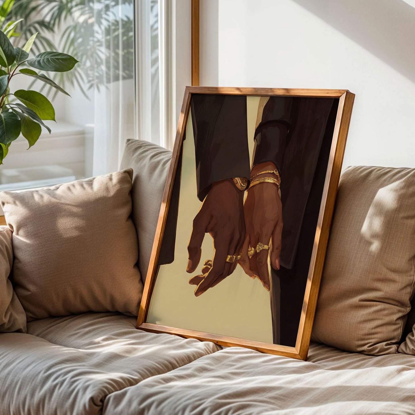 Black Couple Holding Hands Wall Art