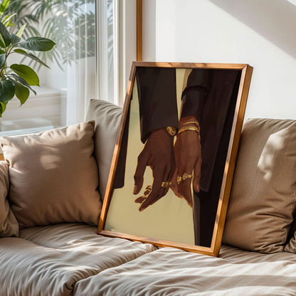 Black Couple Holding Hands Wall Art
