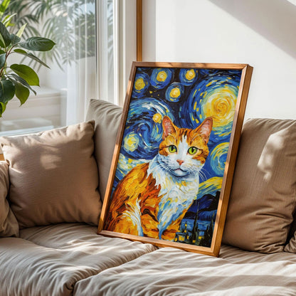 Starry Night With Ginger Cat Print