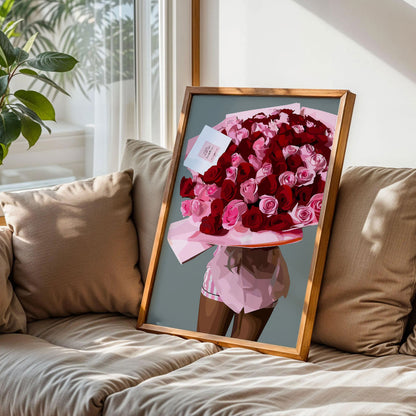 Black Woman Roses Bouquet Art Print