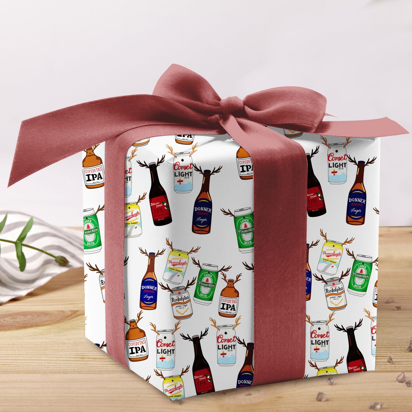 Reindeer Beer Wrapping Paper Funny Christmas Gift Wrap
