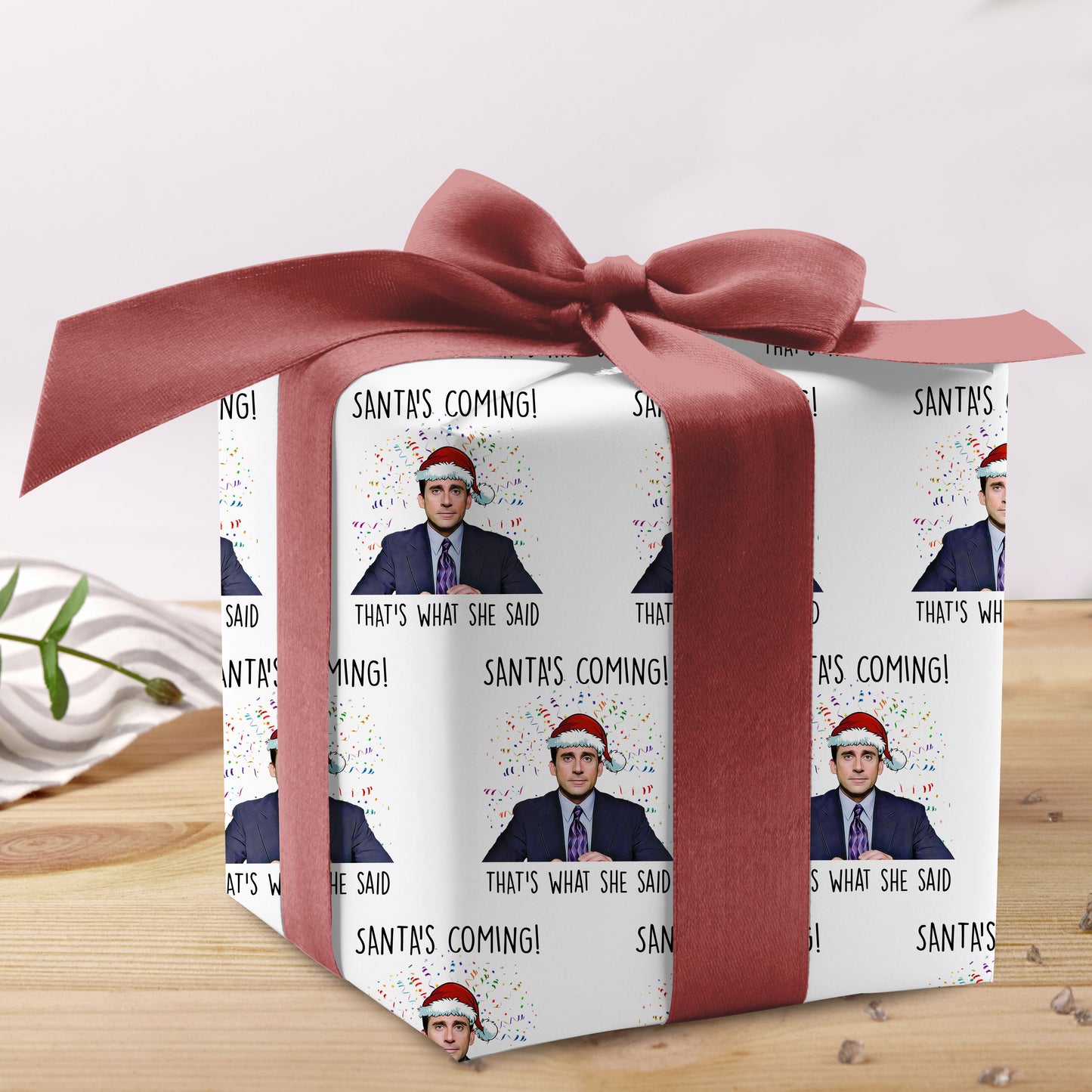 Funny Michael Scott Santa Christmas Wrapping Paper Naughty Gift Sheet