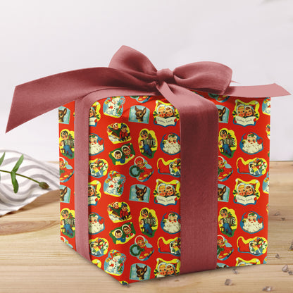 Vintage Santa Snowman Wrapping Paper