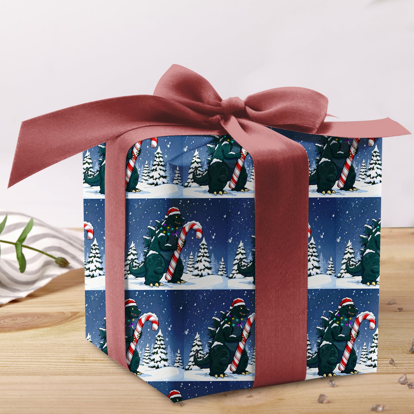 Godzilla Christmas Wrapping Paper Sheet