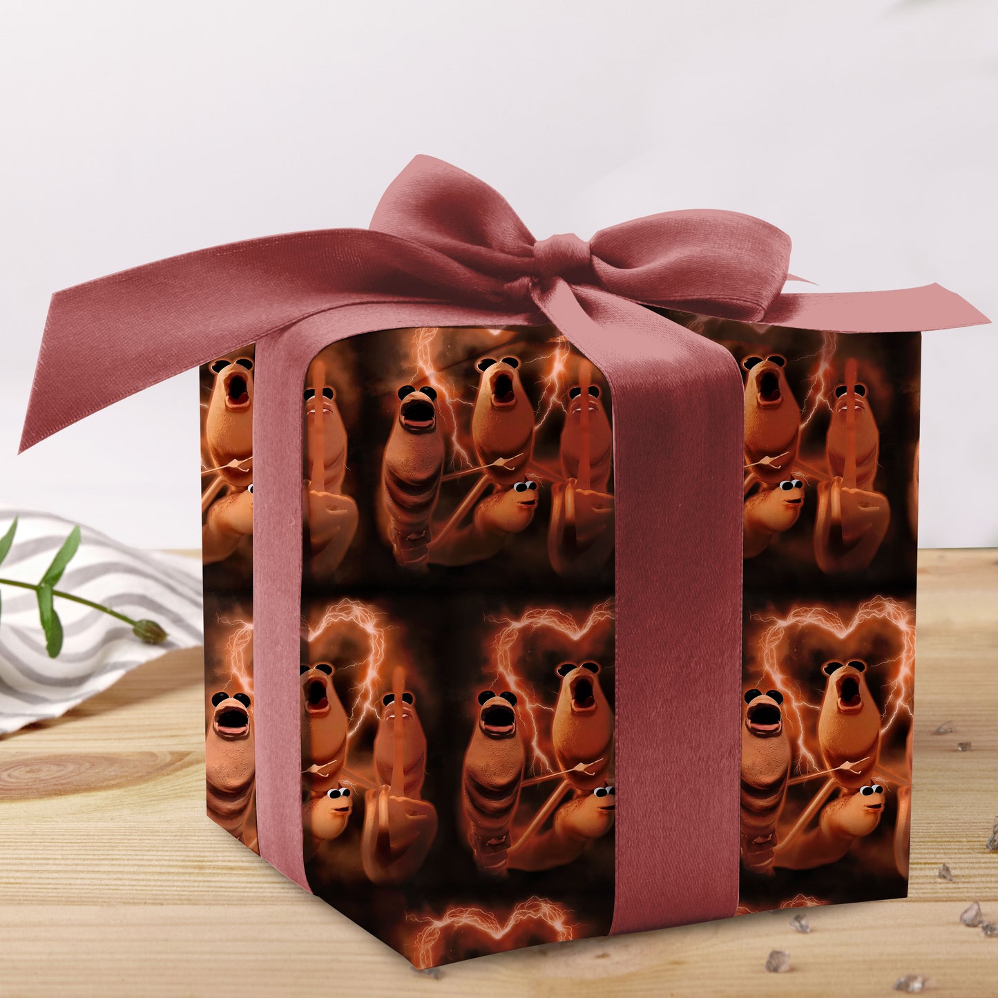 Marcus the Worm Christmas Meme Wrap Gift