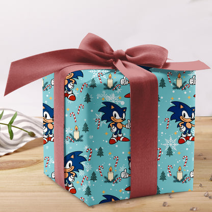Blue Hedgehog Xmas Holiday Gift Wrap Roll