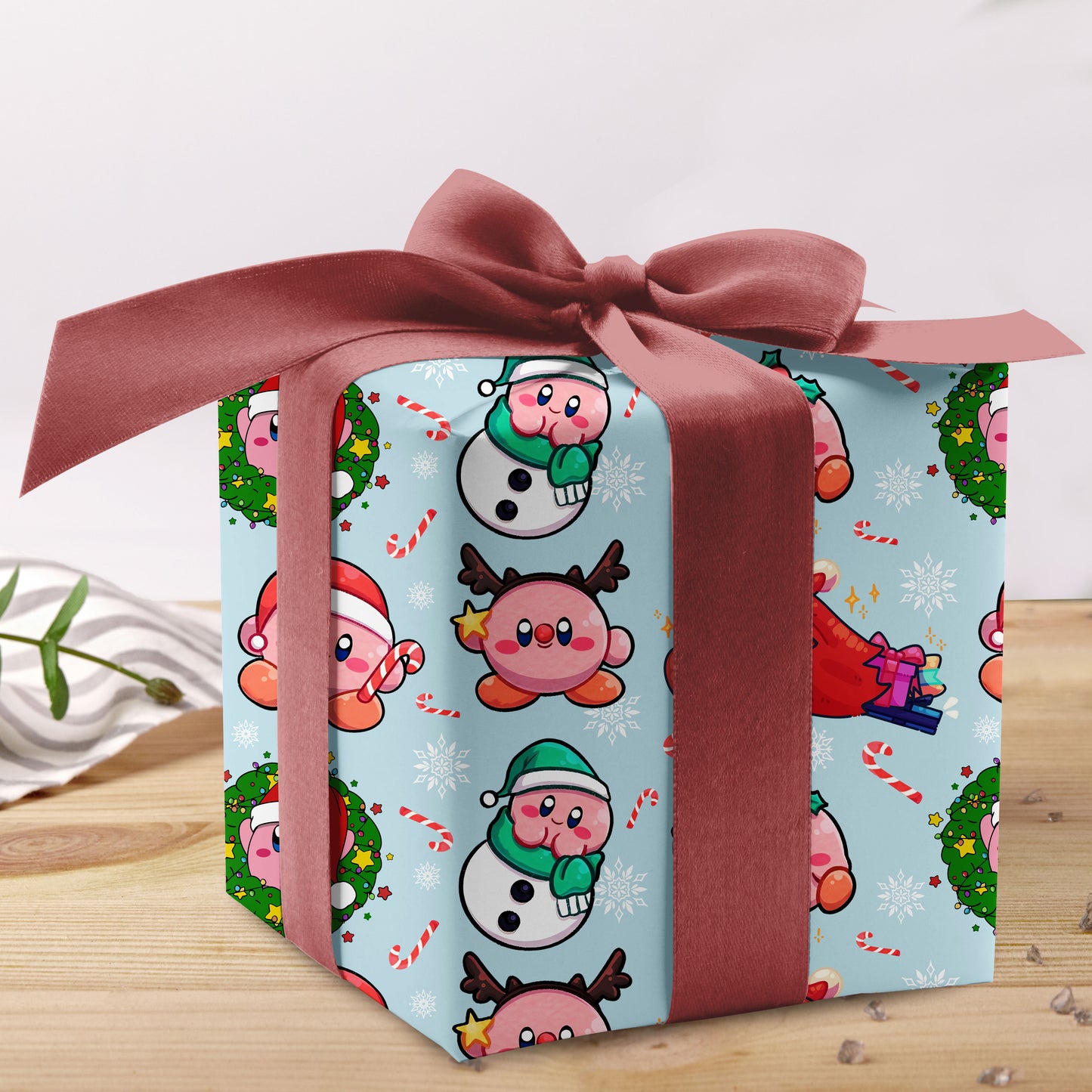 Cute Kirby Wrapping Paper, Fun Christmas Gift Wrap