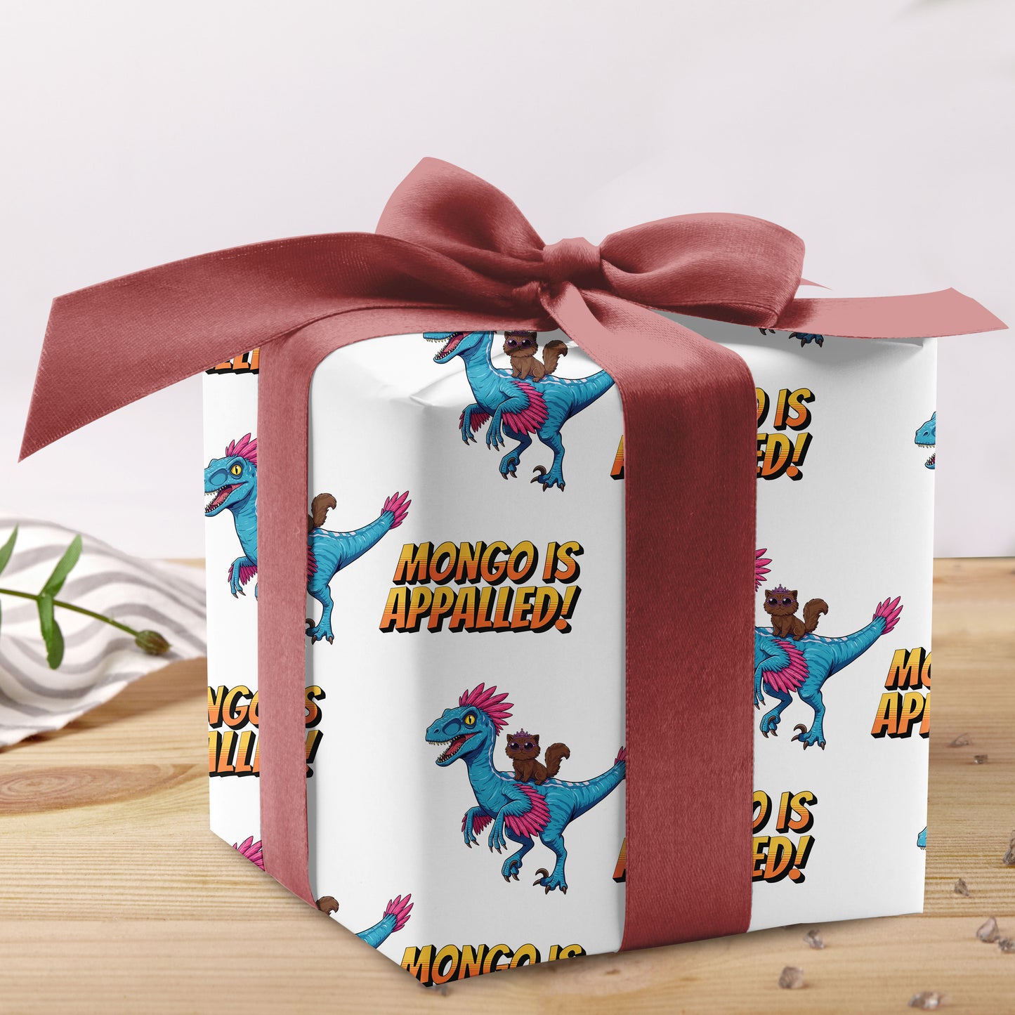 Dinosaur And Cat Wrapping Paper