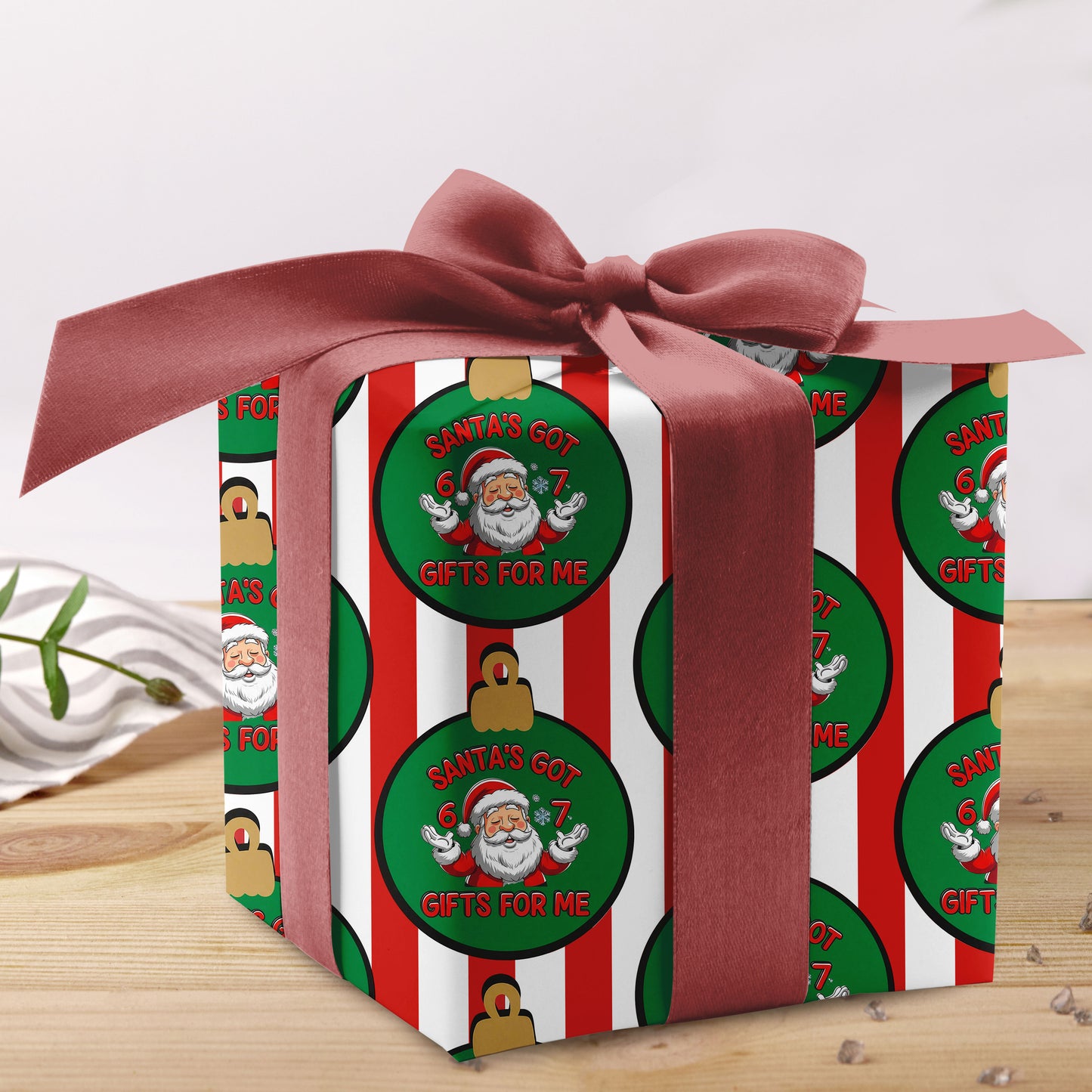 Santa's Got 67 Gifts For Me Wrapping Paper