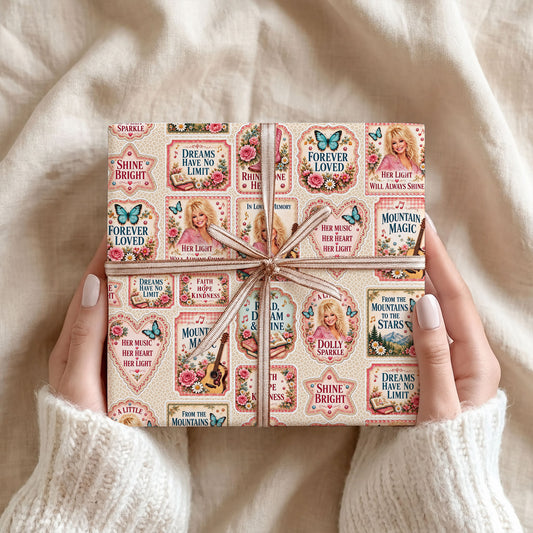 Shine Bright Dolly Parton Wrapping Paper – Christmas Gift Wrap for Fans