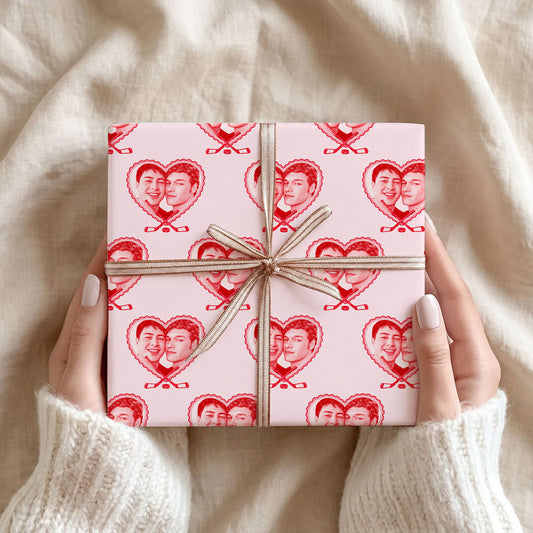 Pink Hearts Heated Rivalry Wrapping Paper – Hockey Romance Gift Wrap for Fans