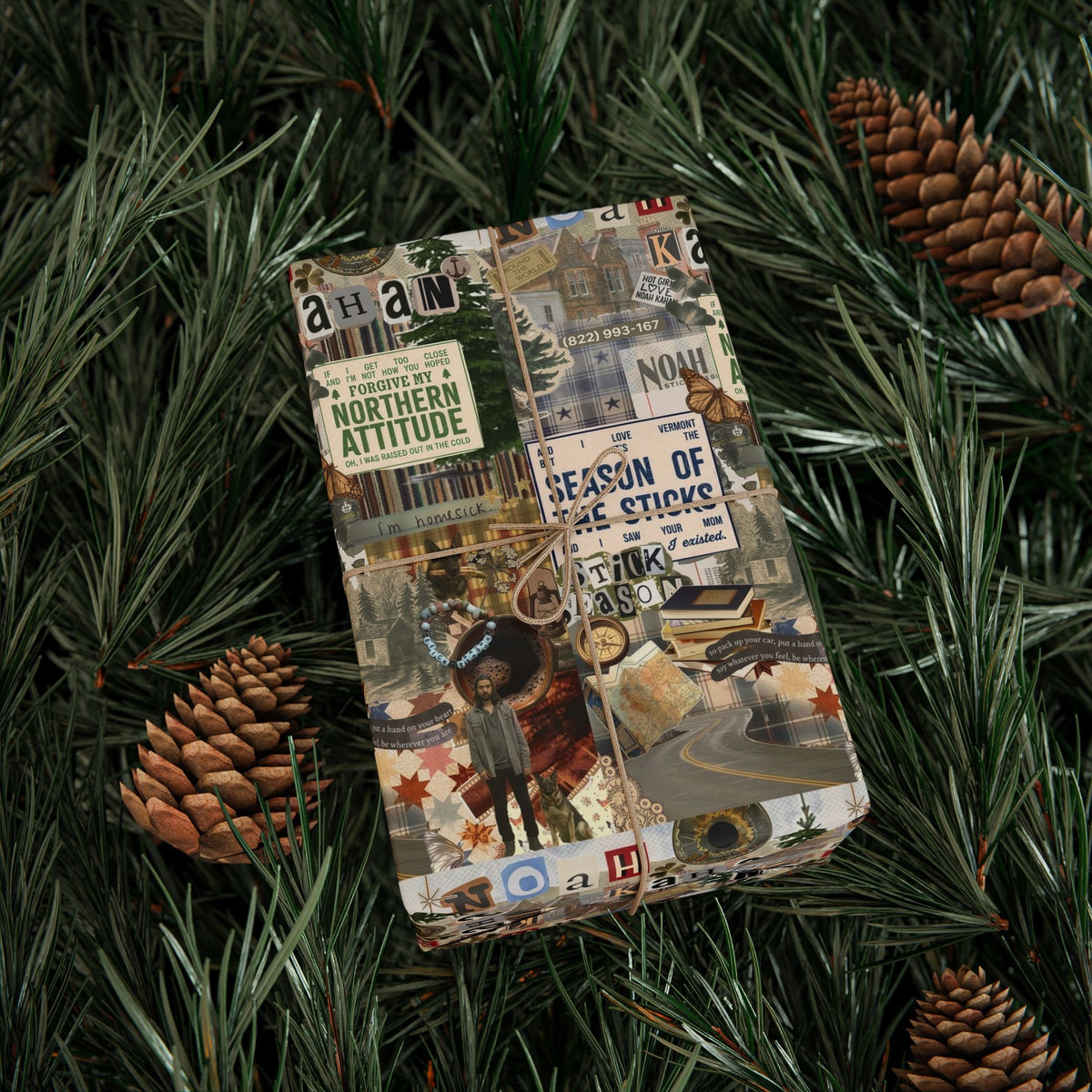 Season of the Sticks Collage Noah Kahan Wrapping Paper – Stick Season Gift Wrap