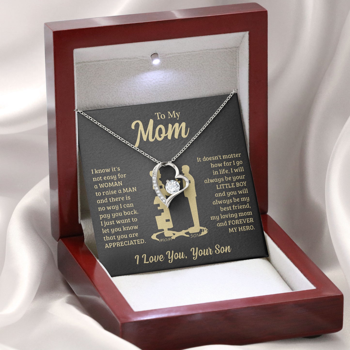 To My Mom Necklace with Message Card, Valentine, Mothers Day Gift, Sentimental Birthday Gifts