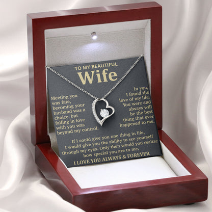 To My Beautiful Wife Necklace Gift Box with Sentimental Message Card