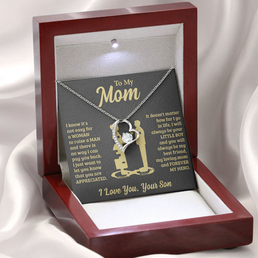 To My Mom Necklace with Message Card, Mothers Day Gift from Son, Sentimental Birthday Valentine Gifts