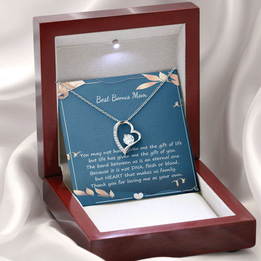 Best Bonus Mom Necklace with Message Card, Valentine Gifts, Mothers Day Gift, Sentimental Birthday