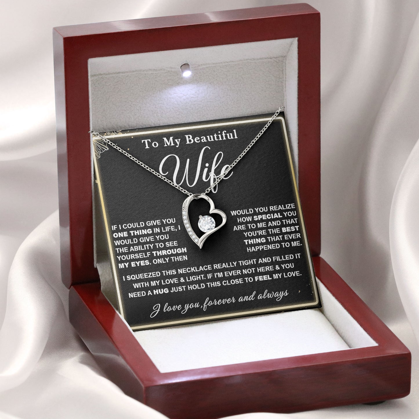 To My Beautiful Wife Necklace, Romantic Jewelry Gift for Wife, Anniversary Present, Birthday Christmas Gift Idea