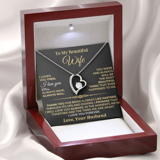 To My Beautiful Wife Necklace 925 Sterling Silver, Message Card＆LED Gift Box