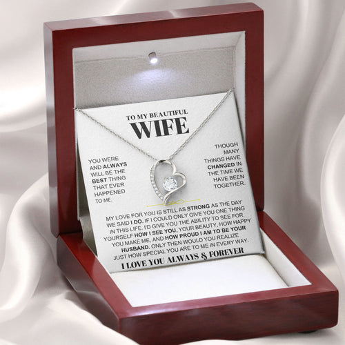 To My Beautiful Wife Necklace with Message Card and Gift Box for Wife Soulmate Girlfriend