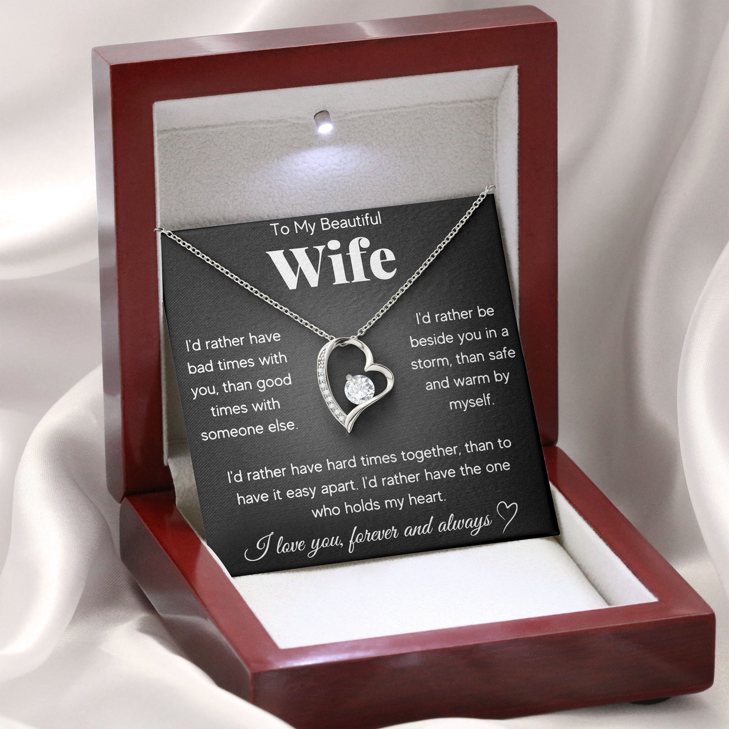 To My Beautiful Wife Necklace Meaningful Gift For Fiancée With Message Card And Box