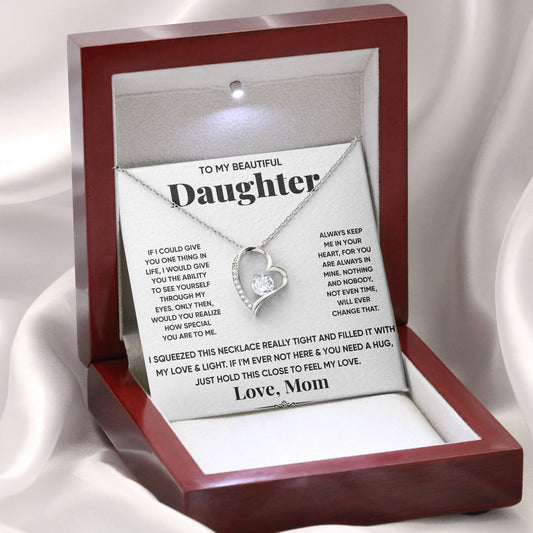 To My Beautiful Daughter Necklace Gift with Message Card From Mom
