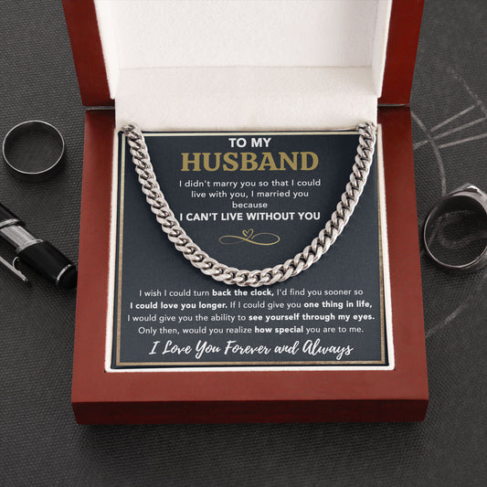 To My Husband Necklace With Message Card, Birthday Valentine, Wedding Day, Cuban Chain Necklaces For Him Men