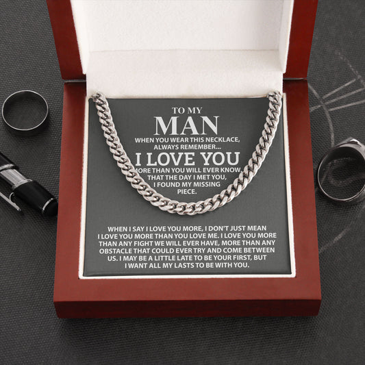 To My Man Necklace Valentine Anniversary Birthday Gift For Him, Cuban Chain Necklaces With Message Card